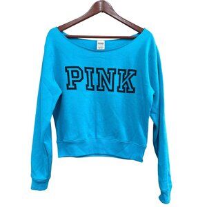 Victorias Secret PINK Blue Off-Shoulder Sweatshirt Size S